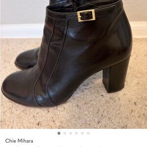ISO Chie Mihara Black Leather Ankle Boots with Gold Buckle size 35.5 or 36